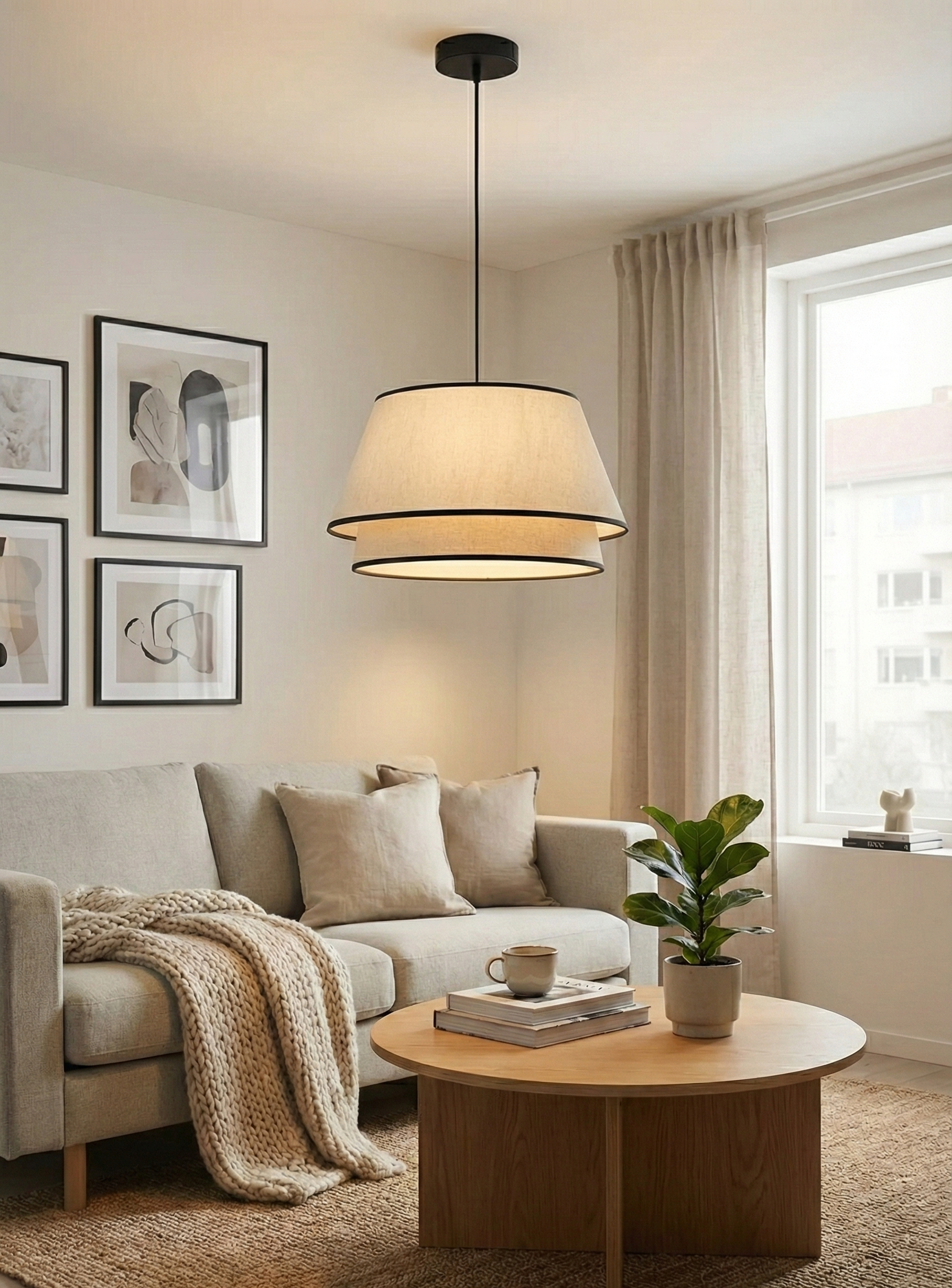 Moderne Wabi-Sabi Stof Pendellampe 