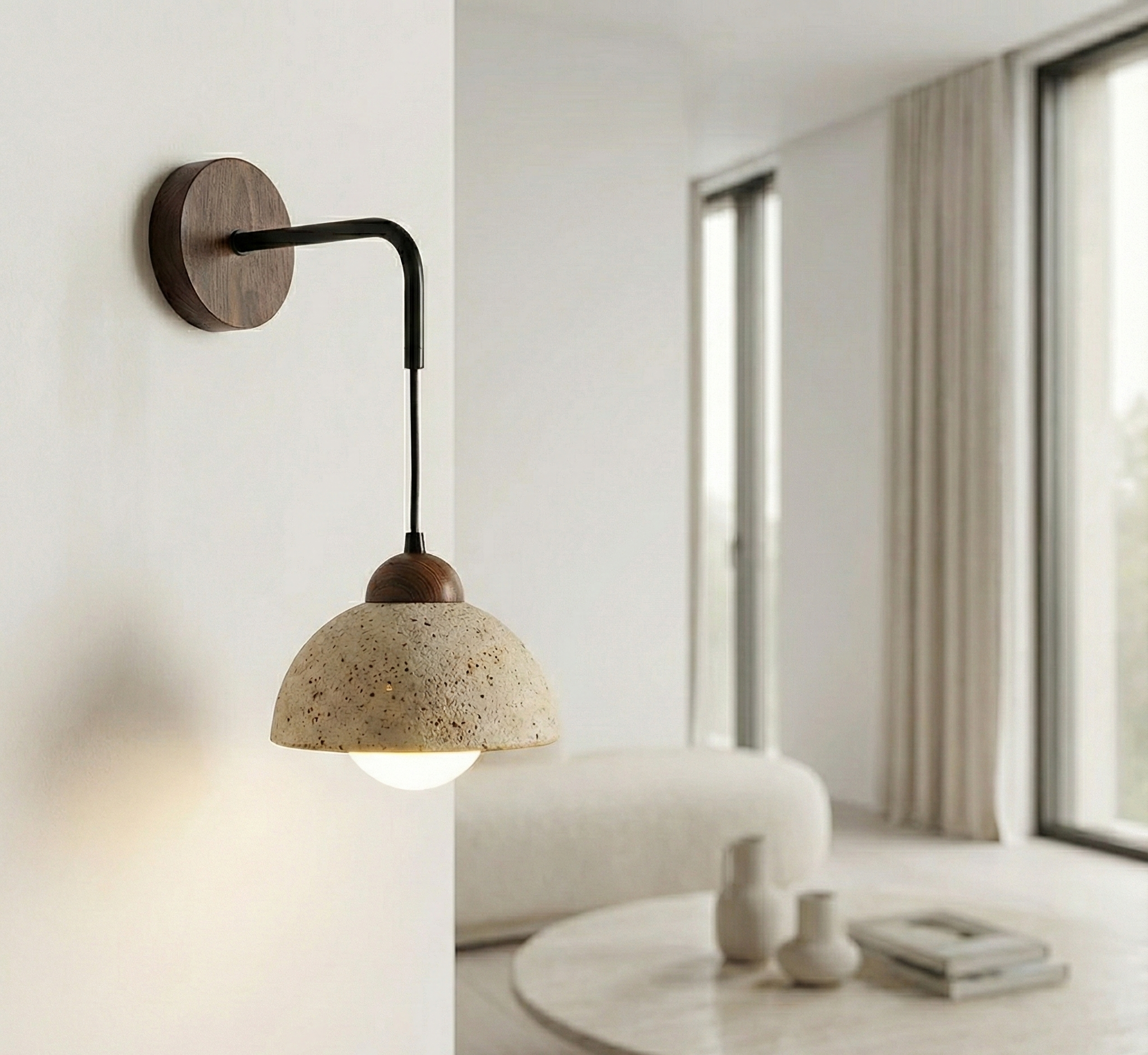 Wabi-Sabi Marble & Wood Wall Lamp