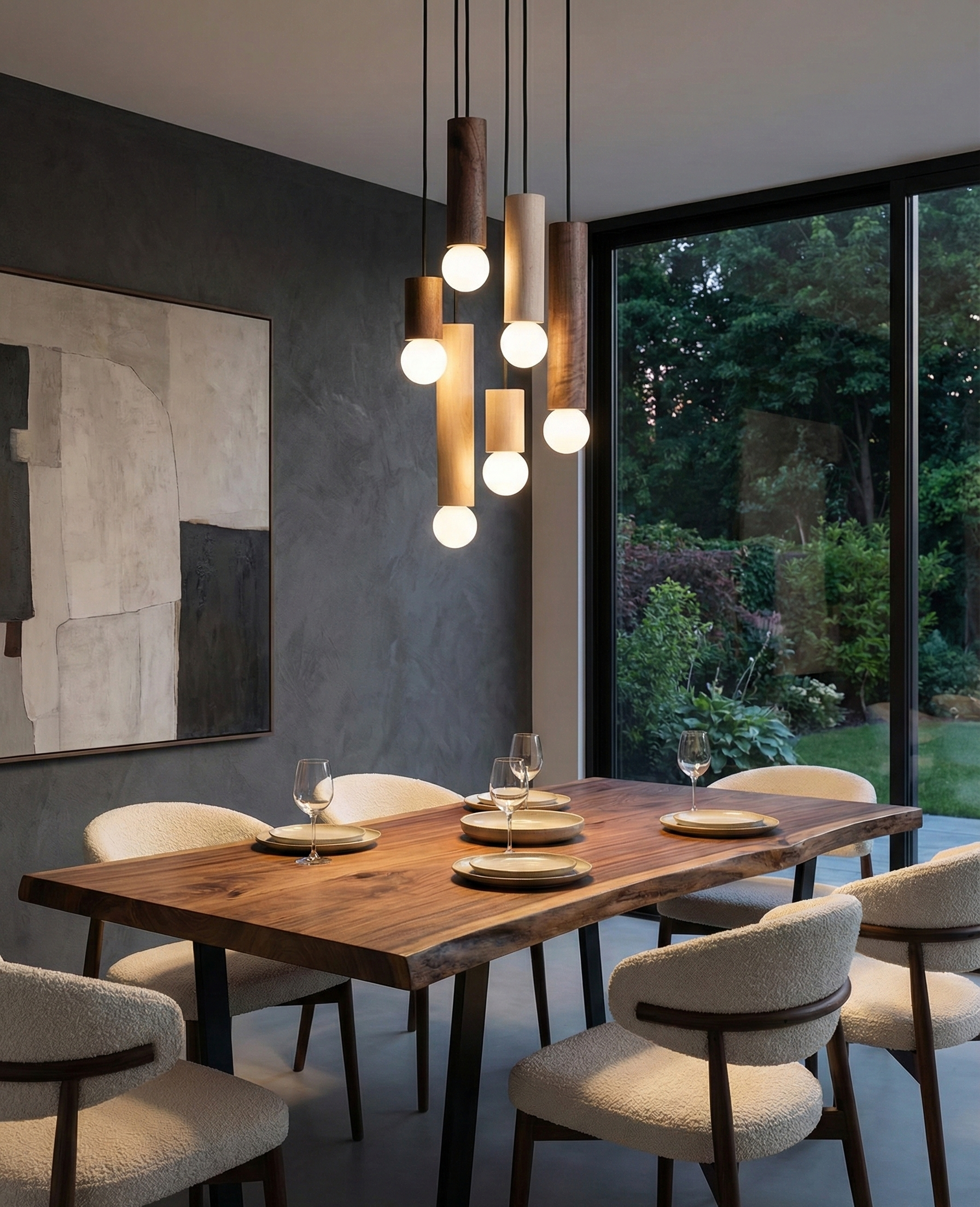 Moderne Lysekronebelysning i Valnøddetræ